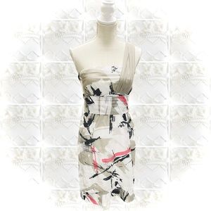 D. EXTERIOR | S | Abstract Italian Cotton Strapless One Shoulder Pink Grey Dress